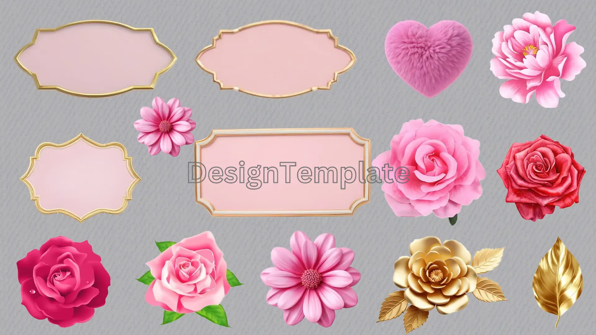 Romantic Roses and Frames 3D Elements Pack